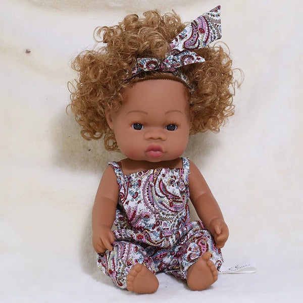 Planet Gates BR-GDH-flowerpink / girl body 35cm Newborn Reborn African Doll Baby Simulation Soft Vinyl Children Lifelike Toys Christmas Birthday Toys Dolls for Babies