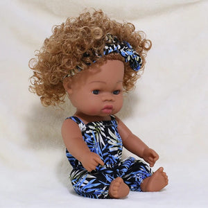 Planet Gates BR-GDH-leafblue / girl body 35cm Newborn Reborn African Doll Baby Simulation Soft Vinyl Children Lifelike Toys Christmas Birthday Toys Dolls for Babies