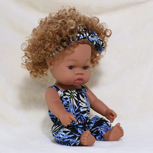 Planet Gates BR-GDH-leafblue / girl body 35cm Newborn Reborn African Doll Baby Simulation Soft Vinyl Children Lifelike Toys Christmas Birthday Toys Dolls for Babies