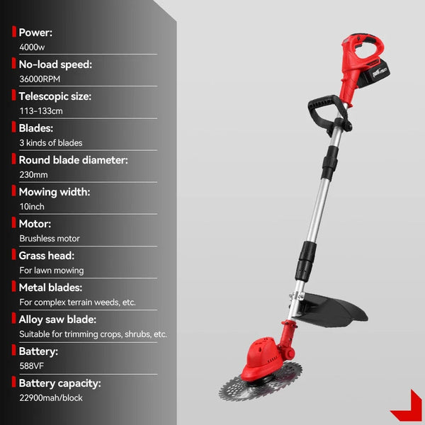 Planet Gates brazil / 2 Battery US Plug 10Inch 4000W Brushless Electric Lawn Mower 36000RPM Cordless Grass Trimmer Length Adjustable Garden Tools For Makita 18V Battery