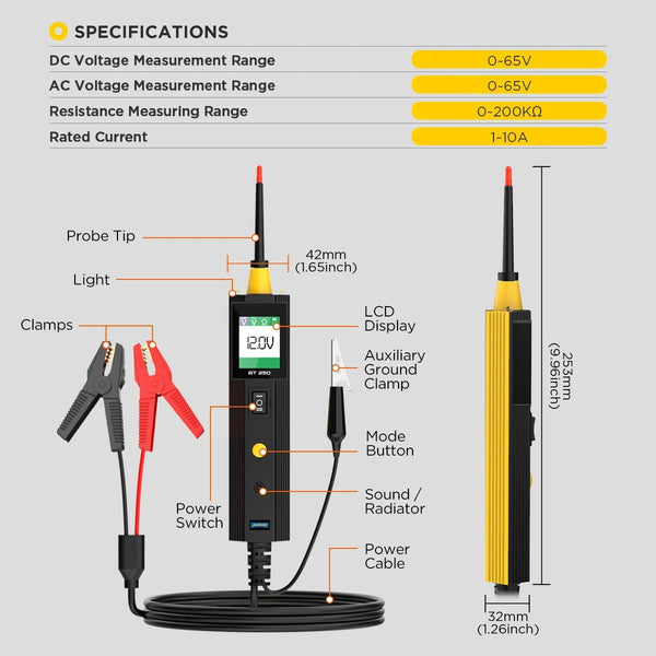 Planet Gates brazil AUTOOL BT250 Circuit Tester Powerscan 6-30V Automative Power Probe Kit LED Display Voltage Polarity Locator Diagnostic Tool