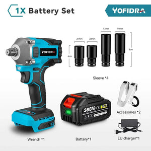 Planet Gates brazil / EU / 1xBattery Set B Yofidra 1000N.m 20V Brushless Electric Impact Wrench Cordless Wrench Socket 1/2 Inch Li-ion Battery For Makita 18V Battery