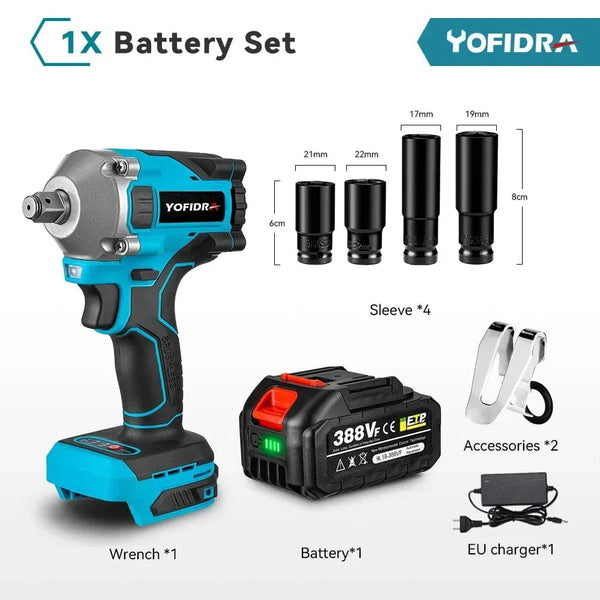 Planet Gates brazil / EU / 1xBattery Set B Yofidra 1000N.m 20V Brushless Electric Impact Wrench Cordless Wrench Socket 1/2 Inch Li-ion Battery For Makita 18V Battery