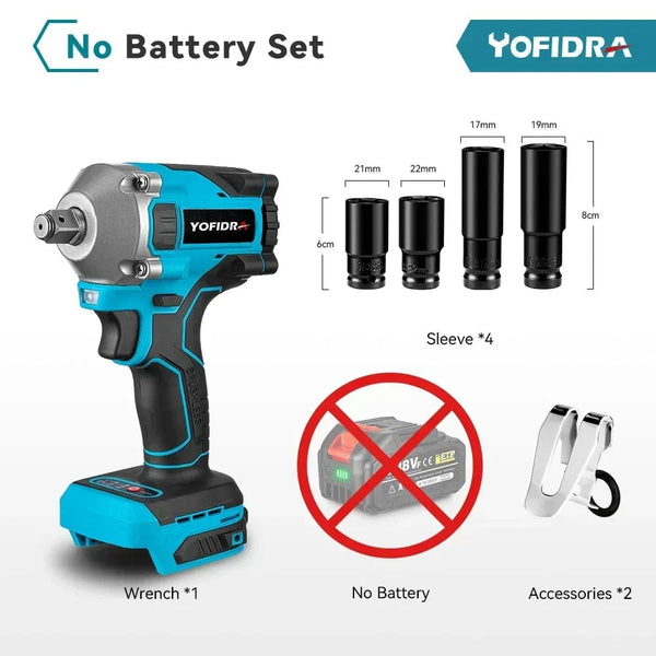 Planet Gates brazil / EU / NO Battery Set B Yofidra 1000N.m 20V Brushless Electric Impact Wrench Cordless Wrench Socket 1/2 Inch Li-ion Battery For Makita 18V Battery