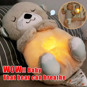 Planet Gates Breathing Bear Baby Soothing Otter Plush Doll Toy Baby Kids Soothing Music Baby Sleeping Companion Sound and Light Doll Toy Gift