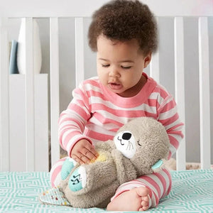 Planet Gates Breathing Bear Baby Soothing Otter Plush Doll Toy Baby Kids Soothing Music Baby Sleeping Companion Sound and Light Doll Toy Gift