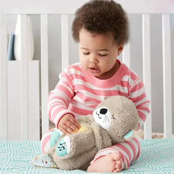 Planet Gates Breathing Bear Baby Soothing Otter Plush Doll Toy Baby Kids Soothing Music Baby Sleeping Companion Sound and Light Doll Toy Gift