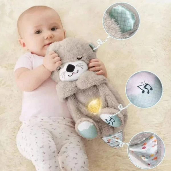 Planet Gates Breathing Bear Baby Soothing Otter Plush Doll Toy Baby Kids Soothing Music Baby Sleeping Companion Sound and Light Doll Toy Gift