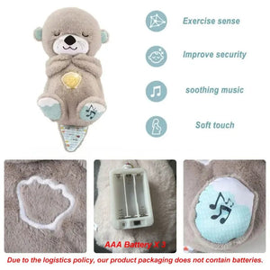 Planet Gates Breathing Bear Baby Soothing Otter Plush Doll Toy Baby Kids Soothing Music Baby Sleeping Companion Sound and Light Doll Toy Gift