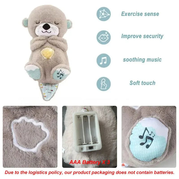 Planet Gates Breathing Bear Baby Soothing Otter Plush Doll Toy Baby Kids Soothing Music Baby Sleeping Companion Sound and Light Doll Toy Gift