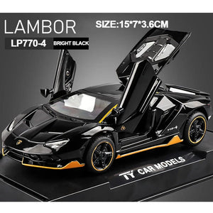 Planet Gates Bright Black 1/32 Cars Toys Auto To Scale Lambor LP770 Diecast Model Cars Alloy Autos Toys Gift for Boys Pull Back Light Music Kids Car