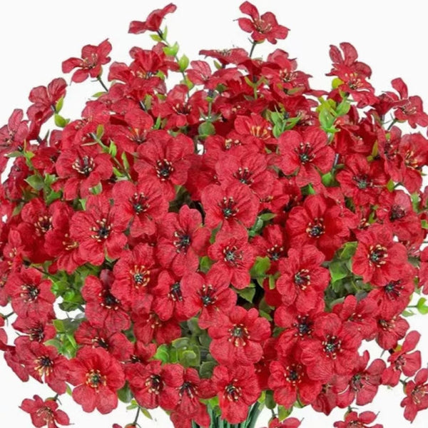 Planet Gates Bright Red / 36.83cm 2/4pcs, Artificial Flowers, Yellow Bulk Outdoor UV Resistant Fake Plants For Outside No Fade Fall Flowers Greenery Shrubs For Hanging Basket Planters, Window Outdoor Garden Yard Decor, Home Room Scene Decor