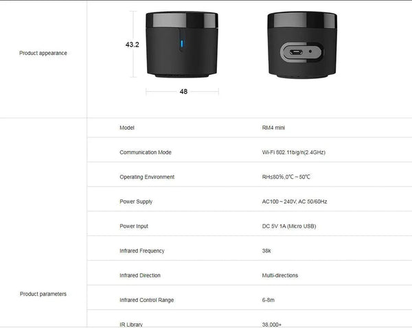 Planet Gates BroadLink RM4 Pro RM4 mini HTS2 Temp and Humidity Sensor  Version Wireless Universal Remote Hub with Smart Home Solution