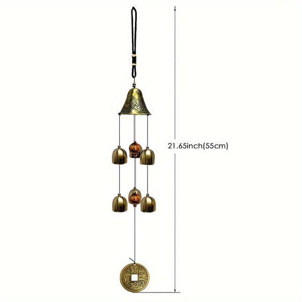 Planet Gates Bronze 1pc Lucky Wind Chimes Copper Alloy Dragon Wind Chimes With 6 Bells Hanging Wind Bell For Home Garden For Good Luck Blessing, Yard Art Decor