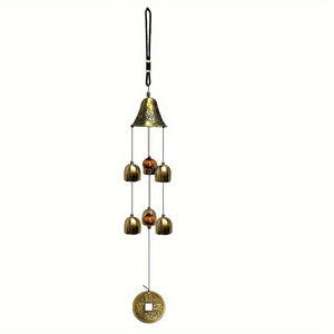 Planet Gates Bronze 1pc Lucky Wind Chimes Copper Alloy Dragon Wind Chimes With 6 Bells Hanging Wind Bell For Home Garden For Good Luck Blessing, Yard Art Decor