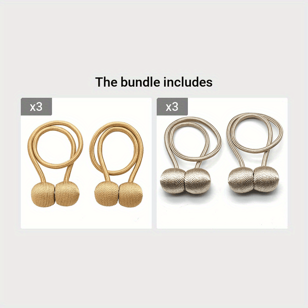 Planet Gates Bronze*3+Beige Color*3 2pcs Creative Curtain Tiebacks Magnetic Buckles, Modern Simple Curtain Strap, Punch-free Installation Curtain Holdback For Bedroom Living Room Home Decor