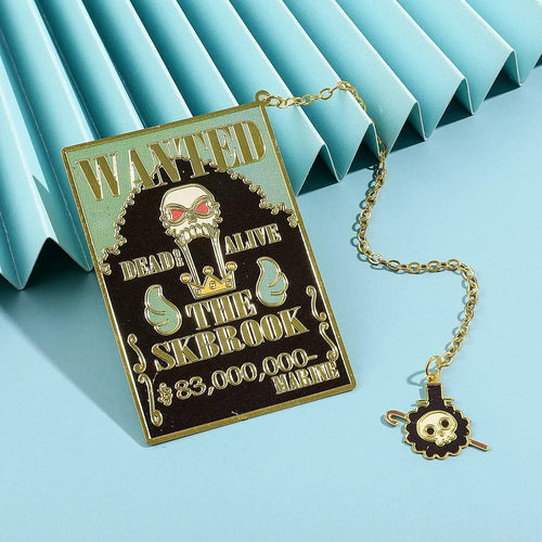 Planet Gates Brook Anime One Piece Piratesreward Metal Bookmarks with Tassel Gold Color Luffy Wanted Book Marks Gifts for Fans Collection Supplies