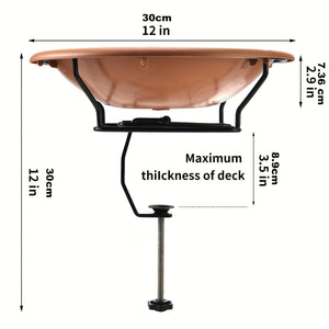 Planet Gates Brown 1pc Bird Bath Deck Mounted Bird Bath Bowl Spa With Sturdy Steel Clamp