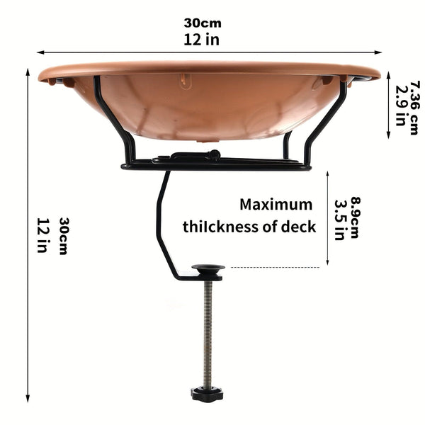 Planet Gates Brown 1pc Bird Bath Deck Mounted Bird Bath Bowl Spa With Sturdy Steel Clamp