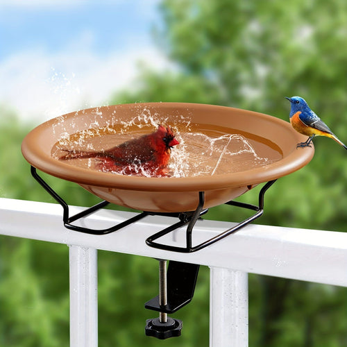 Planet Gates Brown 1pc Bird Bath Deck Mounted Bird Bath Bowl Spa With Sturdy Steel Clamp