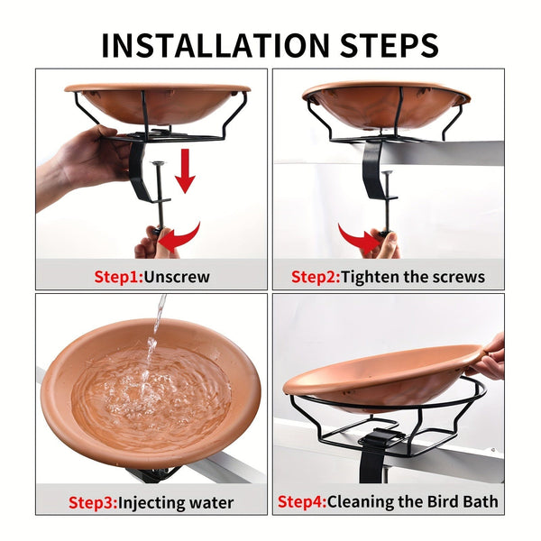 Planet Gates Brown 1pc Bird Bath Deck Mounted Bird Bath Bowl Spa With Sturdy Steel Clamp