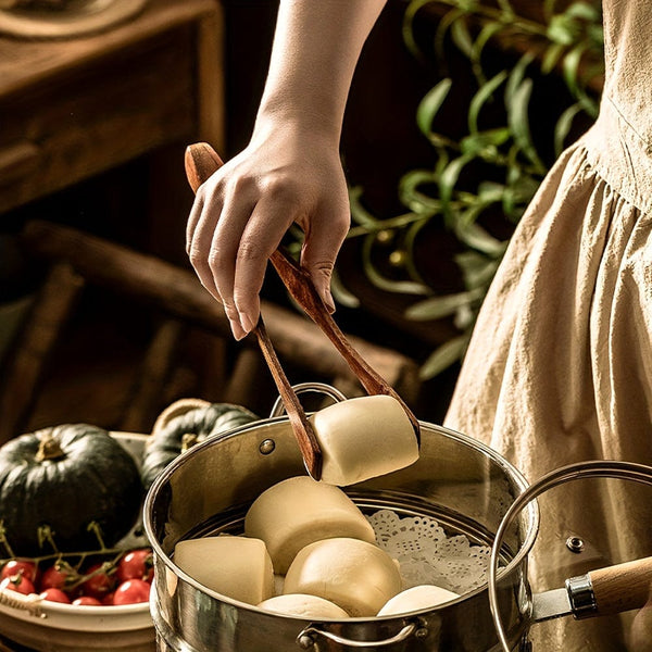 Planet Gates Brown 1pc High Temperature Resistant Wooden Food Tong - Perfect for Steak, Fruit, Bread, Rotisserie, Barbecue, Salad, Dessert, Sugar, Ice Cream, Noodles, and Pasta - Kitchen Accessory