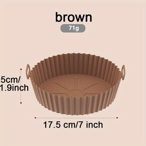 Planet Gates Brown 1pc Silicone Air Fryer Liners, Round Food Safe Non Stick Air Fryer Basket, Reusable Replacement Of Flammable Parchment Liner Paper Fits Air Fryer Accessories