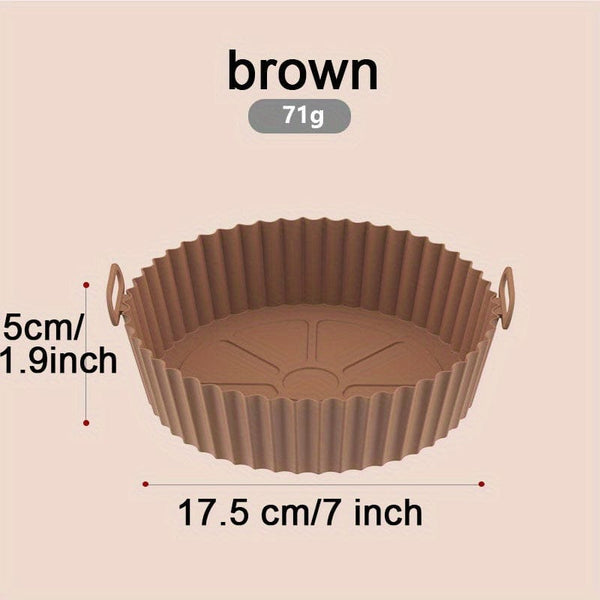Planet Gates Brown 1pc Silicone Air Fryer Liners, Round Food Safe Non Stick Air Fryer Basket, Reusable Replacement Of Flammable Parchment Liner Paper Fits Air Fryer Accessories