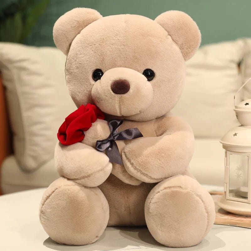 Planet Gates WHITE / 35cm Kawaii Teddy Bear with Roses Plush Toy Soft Bear Stuffed Doll Romantic Gift for Lover Home Decor Valentine's Day Gifts for Girls