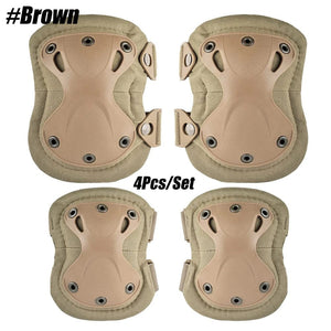 Planet Gates Brown- 4Pcs / One Size 4Pcs/Set Military Tactical Multicam Knee & Elbow Pads,Adjustable Skate Protective Pad Army Combat Airsoft Hunting Safety Gear