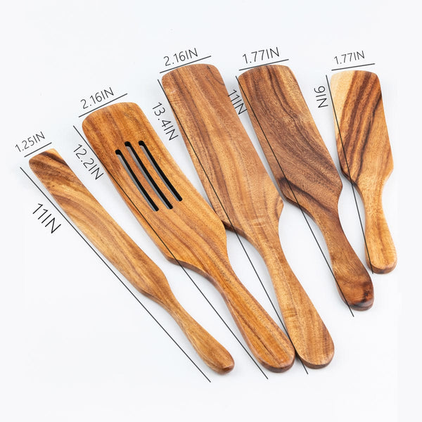 Planet Gates Brown 5pcs Wooden Spatula Cookware Set, Wooden Cooking Utensils