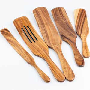 Planet Gates Brown 5pcs Wooden Spatula Cookware Set, Wooden Cooking Utensils