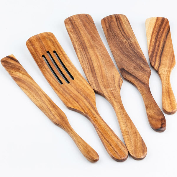 Planet Gates Brown 5pcs Wooden Spatula Cookware Set, Wooden Cooking Utensils