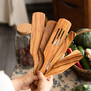 Planet Gates Brown 5pcs Wooden Spatula Cookware Set, Wooden Cooking Utensils