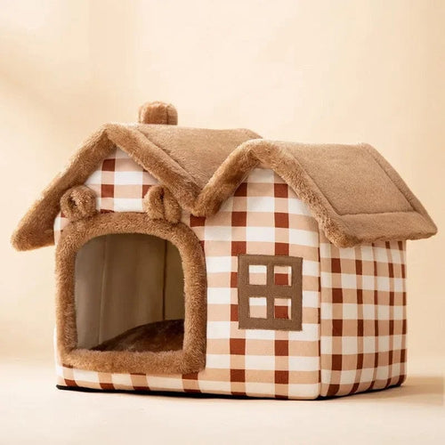 Planet Gates Brown Bear / M 44x36x39cm / CHINA Foldable Cat House Winter Warm Chihuahua Cave Bed Cat Basket for Small Dogs Warm Soft Cat Bed Mat Kennel Puppy House Deep Sleep