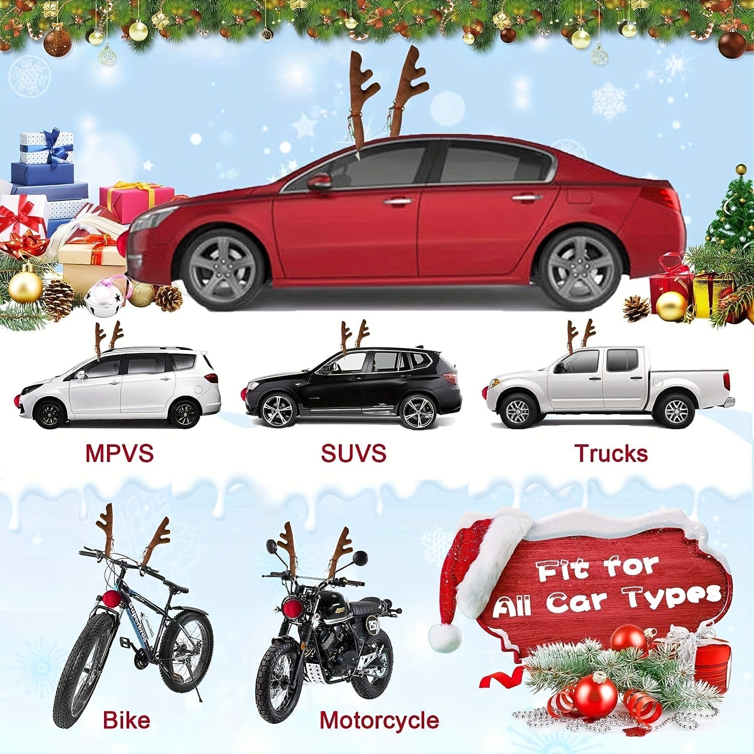 Car Reindeer Antlers & Nose - Window Roof-Top & Grille Rudolph Reindee ...