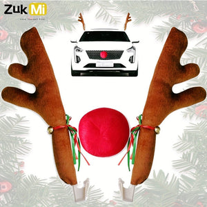 Planet Gates Brown-Christmas-zukmi Car Reindeer Antlers & Nose - Window Roof-Top & Grille Rudolph Reindeer Jingle Bell Christmas Costume - Auto Accessories Decoration Kit