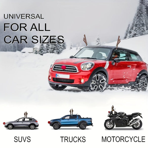 Planet Gates Brown-Christmas-zukmi Car Reindeer Antlers & Nose - Window Roof-Top & Grille Rudolph Reindeer Jingle Bell Christmas Costume - Auto Accessories Decoration Kit