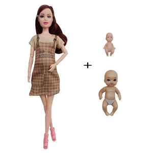 Planet Gates brown Educational Toy Pregnant Dolls for Children with Two Babies and Random Shoes Accessories Fashion Clothes Gift for Barbie Games