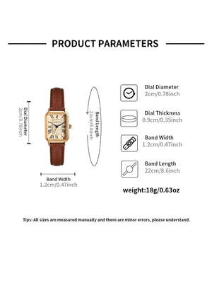 Planet Gates BROWN Fashion Retro Digital Dial Casual Watches Square Leather Strap Fashionable Clock Quartz Wristwatch for Women Gift