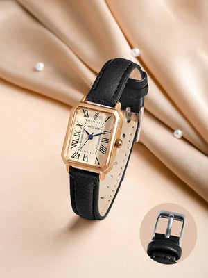 Planet Gates BROWN Fashion Retro Digital Dial Casual Watches Square Leather Strap Fashionable Clock Quartz Wristwatch for Women Gift