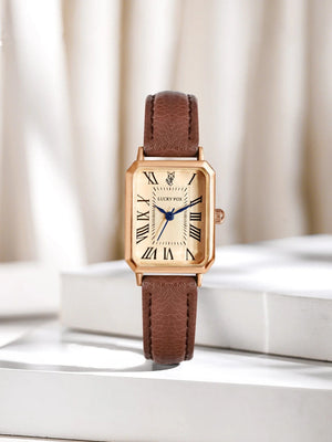 Planet Gates BROWN Fashion Retro Digital Dial Casual Watches Square Leather Strap Fashionable Clock Quartz Wristwatch for Women Gift