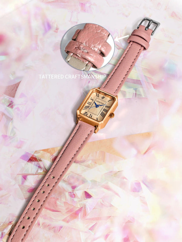 Planet Gates BROWN Fashion Retro Digital Dial Casual Watches Square Leather Strap Fashionable Clock Quartz Wristwatch for Women Gift