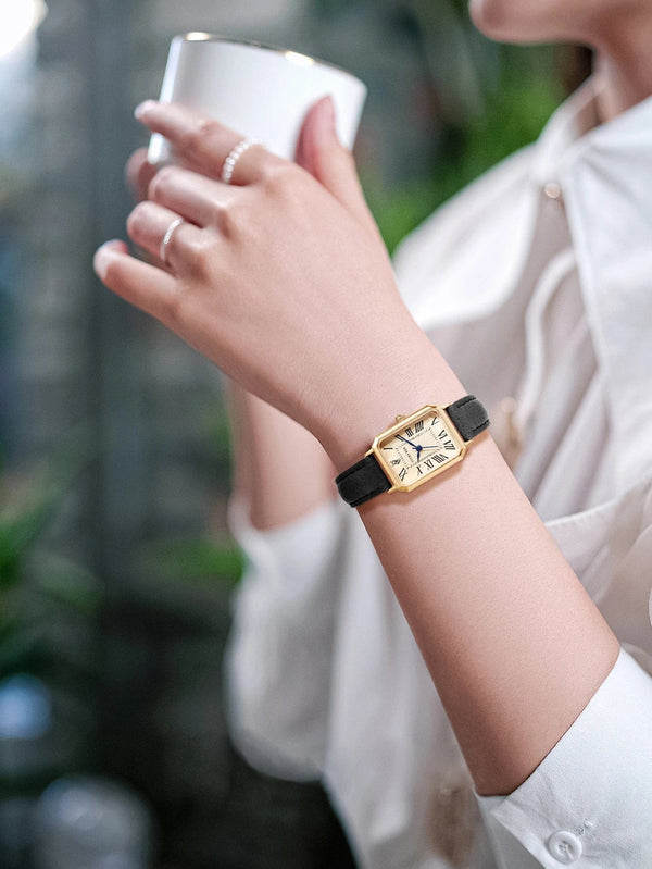 Planet Gates BROWN Fashion Retro Digital Dial Casual Watches Square Leather Strap Fashionable Clock Quartz Wristwatch for Women Gift