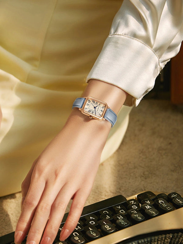 Planet Gates BROWN Fashion Retro Digital Dial Casual Watches Square Leather Strap Fashionable Clock Quartz Wristwatch for Women Gift