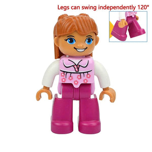 Planet Gates Brown Hair Girl Figures Dolls Big Size Building Blocks Family Action Workers Doctor Police Farmer Compatible Large Bricks Duploes Kid Toys