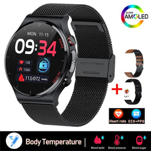 Planet Gates Brown leather 2024 New Laser Treatment Three High Smart Watch Men ECG PPG Heart Rate Blood Sugar Health Tracker Smart Watches For Huawei IOS