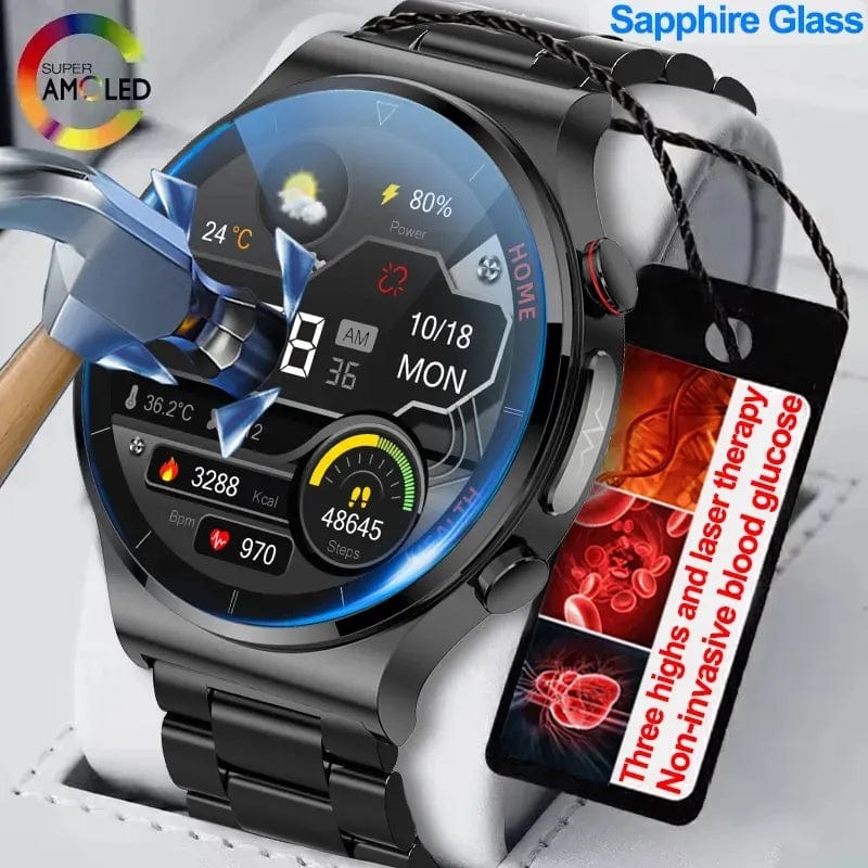 Planet Gates Brown leather 2024 New Laser Treatment Three High Smart Watch Men ECG PPG Heart Rate Blood Sugar Health Tracker Smart Watches For Huawei IOS