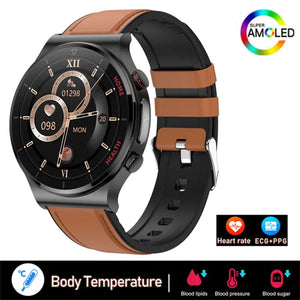 Planet Gates Brown leather 2024 New Laser Treatment Three High Smart Watch Men ECG PPG Heart Rate Blood Sugar Health Tracker Smart Watches For Huawei IOS