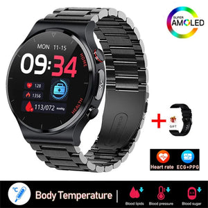 Planet Gates Brown leather 2024 New Laser Treatment Three High Smart Watch Men ECG PPG Heart Rate Blood Sugar Health Tracker Smart Watches For Huawei IOS